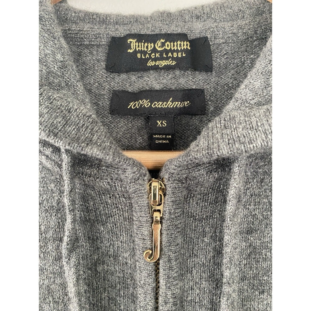 Juicy Couture 100% Cashmere Hooded Sweater Grey XS Black Label Y2K - Picture 2 of 9